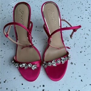 Jewel Badgley Mischka Pink Satin Heels with Crystal Accents